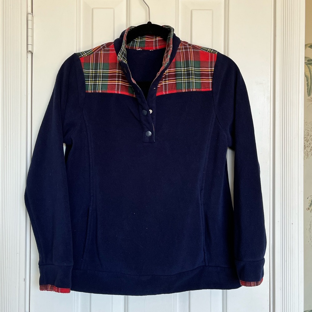 Crown & Ivy 1/4 snap fleece and plaid pullover